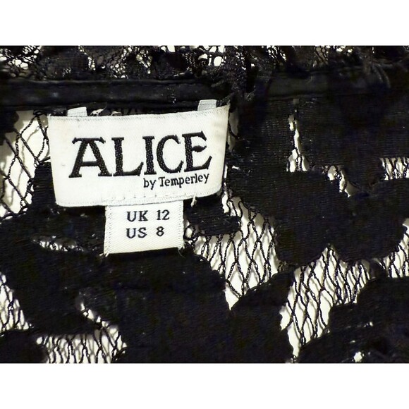 Alice Temperley London Black Lace Designer Top Sheer Floral Elegant Formal 8 M - Picture 4 of 5